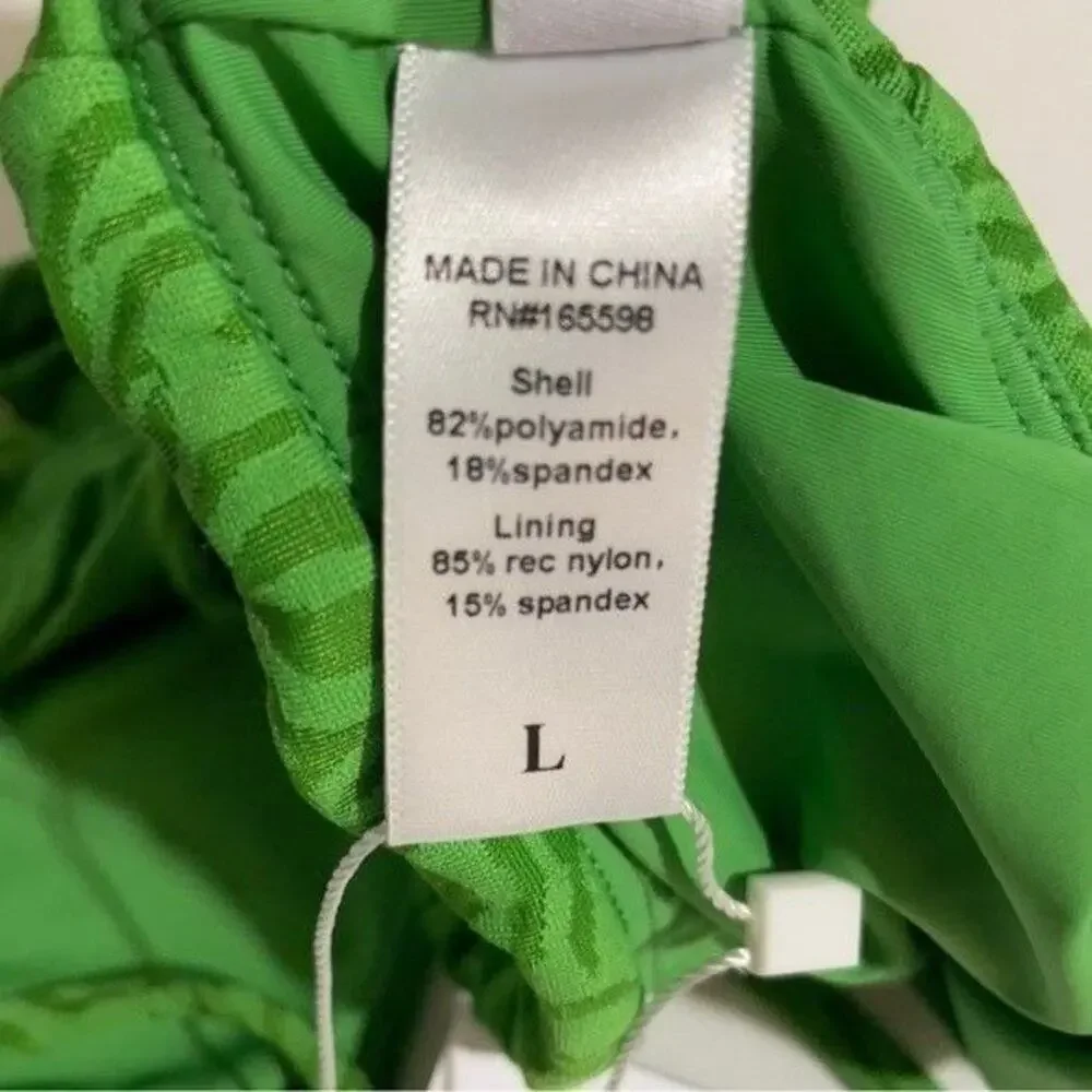 Andie Swim Molokai Zebra Jacquard Bikini Top Holly Green Size Large NWT